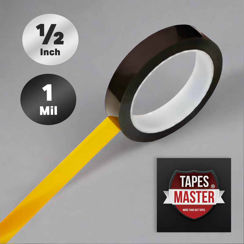 Tapes Master - 1/2" x 36 Yds 1 Mil Polyimide High Temperature Heat Resistant Heat Transfer Thermal Electrical Insulation Tape 1 Roll - 1/2"