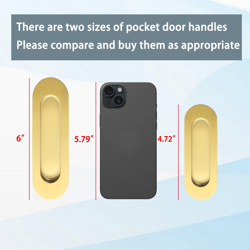 Pocket Door Handles Gold,6 inch Oval Recessed Flush Pocket Door Pull Handle,304 Stainless Steel Pocket Door Hardware, Hidden Edge Pull with Push Automatic Bounce Switch 6 Inch