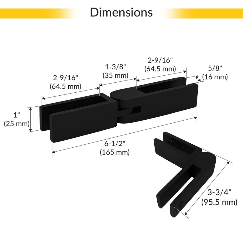 Brixwell Glass-to-Glass Bracing Clamp Adjustable Type, Duplex 2205 Stainless Steel, Matte Black Finish, Fits 3/8" to 1/2" Tempered Panels, 6-1/2" Overall Length, 90 to 180 Degree Range