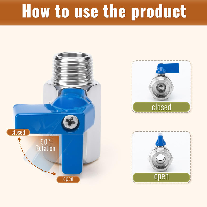 2 Pack 1/8" Mini Ball Valve, 304 Stainless Steel Valve NPT Female x Male Thread Shut-Off Valves for Small Compact Space (2, 1/8 Inch) 2