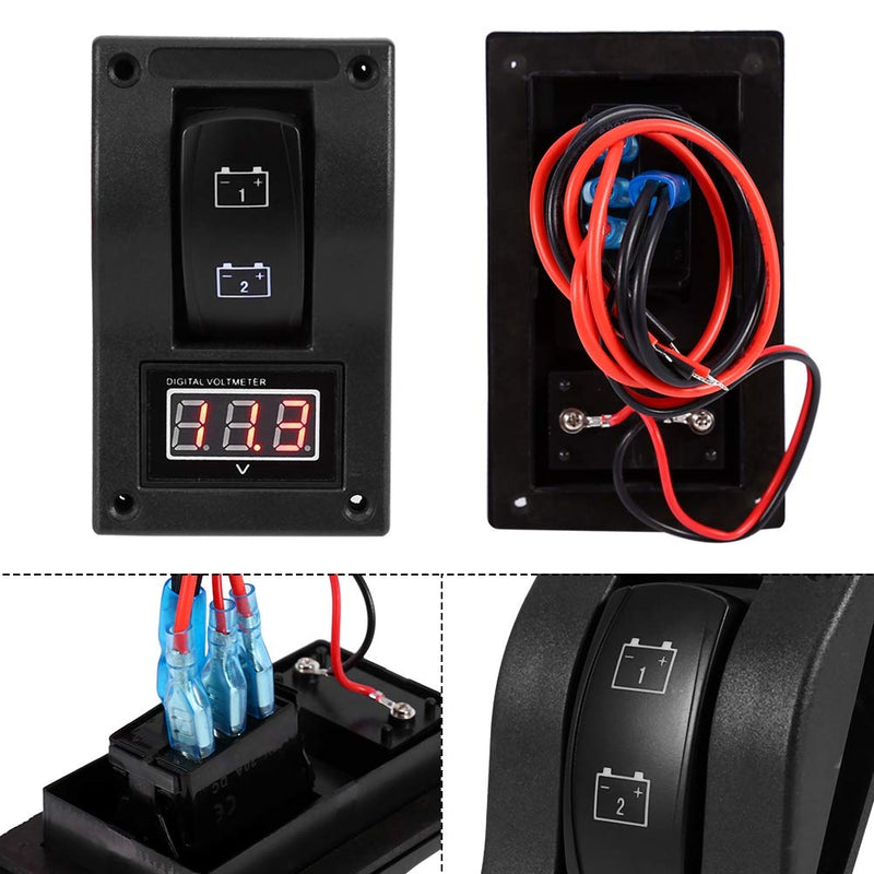 Rocker Switch Toggle, Akozon Marine Boat Voltmeter LED Dual Battery Test Panel Rocker Switch ON-Off-ON 12V DC