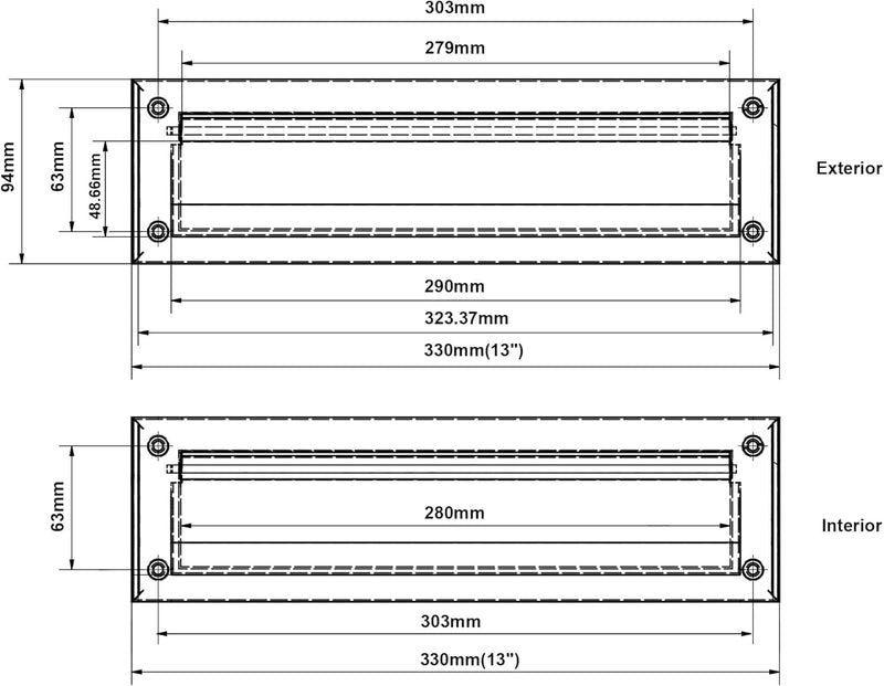 khtumeware Matte Black 13 inch 1-Pack Solid Brass Mail Slot with Solid Brass Internal Frame is Well Made Door Mail Slots