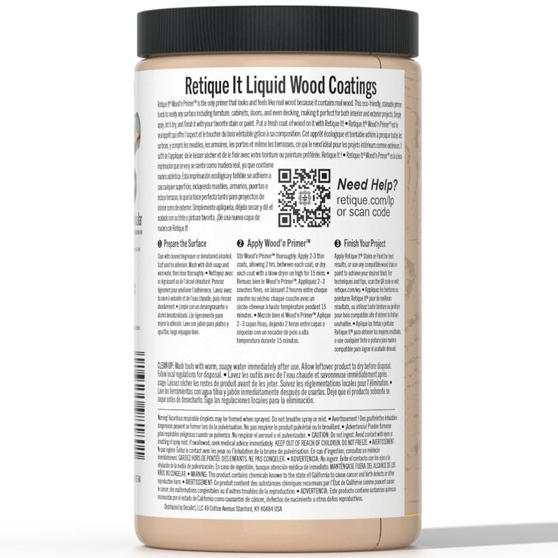 Retique It Wood'n Primer - Paint it then stain it - Stainable Wood Fiber Paint (Light Wood, Large) Light Wood 32 Fl Oz (Pack of 1)
