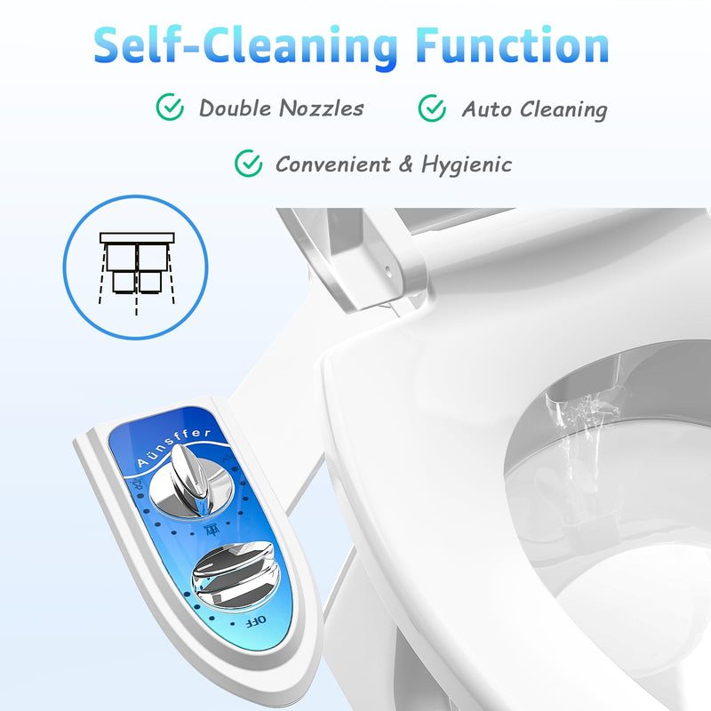 Bidet Attachment for Toilet, Non-Electric Fresh Cold Water, Toilet Bidet with Dual Nozzles Sprayer, Adjustable Water Pressure Control, 3 Modes Wash (Feminine/Bidet Wash + Self-Cleaning) Blue