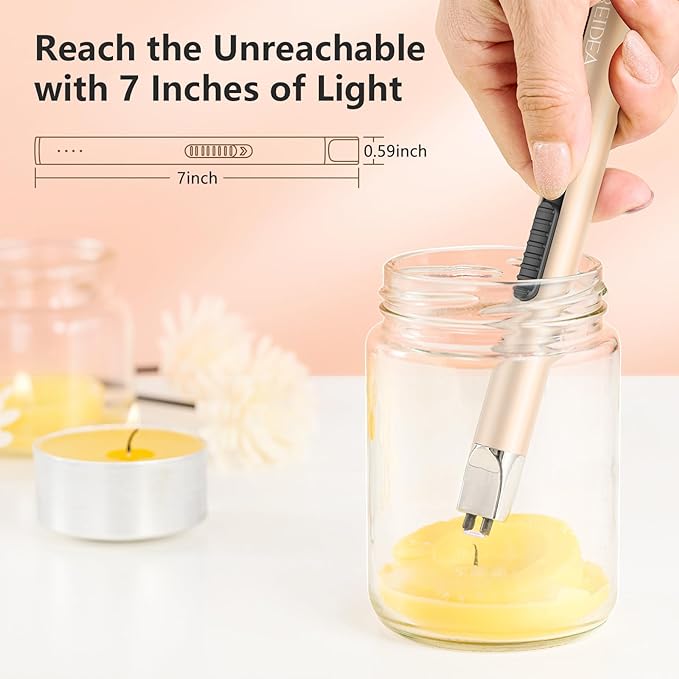 REIDEA Electronic Lighter Candle Lighter Rechargeable Upgrade 2022 Safety Lock USB Lighter with LED Battery Indicator Flameless Windproof Arc Plasma Lighter for Candle Fireworks S4 Pro Rose Gold (Champagne Gold) - NewNest Australia