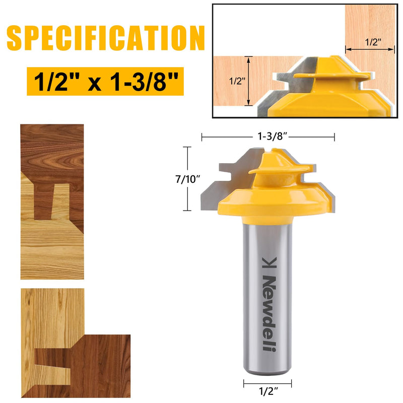 Newdeli 3PCS 45 Degree Lock Miter Router Bit Set 1/2 Inch Shank for 1/2”, 3/4", 1" Cutting Height Joint Router Bits for Creating Lock Miter Joint 1/2shank * 3PCS