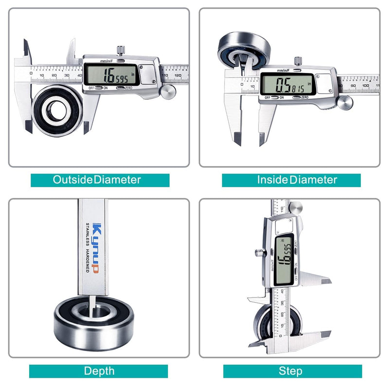 Kynup Digital Caliper, Caliper Measuring Tool, Micrometer Dial Vernier Caliper Digital, Full Turn Off, Stainless Steel, Switch from Inch Metric Fraction (6Inch/150MM) KY-21S