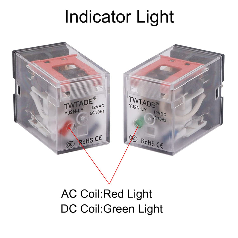 TWTADE AC 110V/120V Relay 10A Electromagnetic Power Coil Relay 8 Pins DPDT 2NO+2NC with Indicator Light and Socket Base -YJ2N-LY 8 PIN-10A