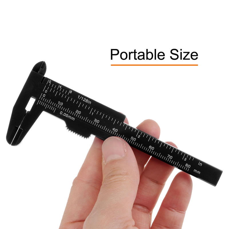 HARFINGTON 10pcs Mini Plastic Vernier Caliper 80mm/3 Inch Double Scale Metric Inch Sliding Gauge Measuring Tool Ruler for Inside Outside Depth Measuring, Black 0-80mm 10