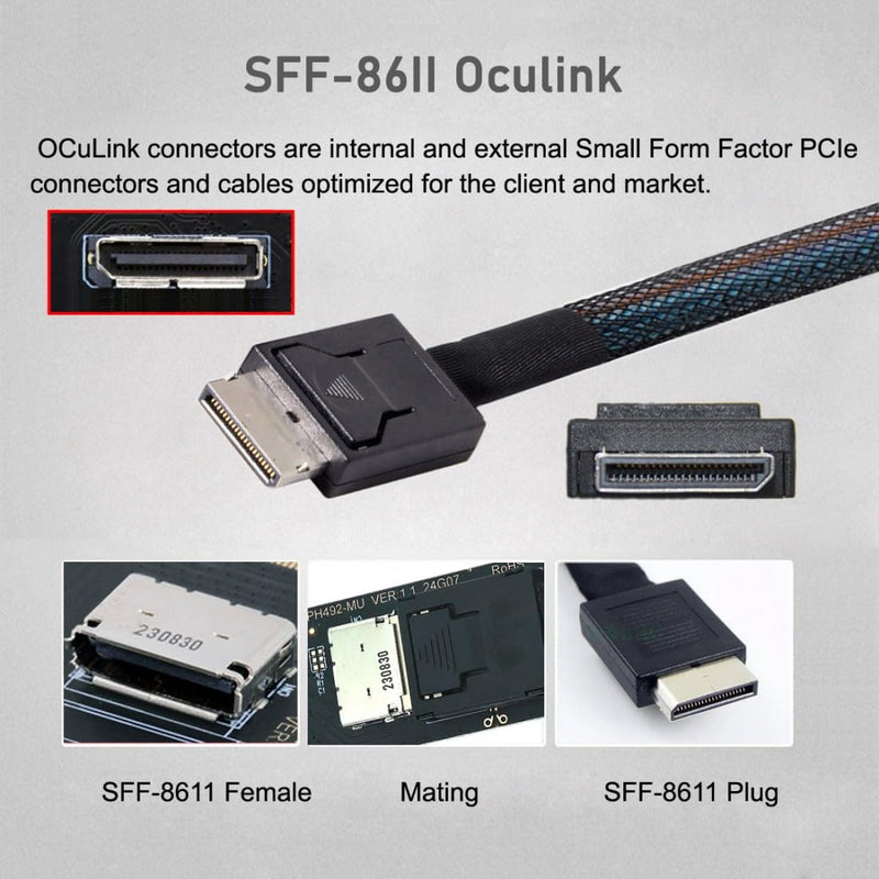 chenyang Oculink SFF-8612 to PCI-E 4.0 NVME M.2 M-Key Host Extension Cable Adapter with 8/12cm Slot Bracket for External Graphics Card & SSD 2230mm/2242mm/2260mm/2280mm Bracket