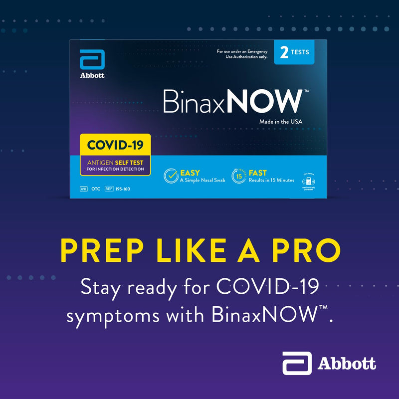BinaxNOW COVID-19 Antigen Self Test, 1 Pack, 2 Tests Total, COVID Test With 15-Minute Results Without Sending to a Lab, Easy to Use at Home 2 Test Total