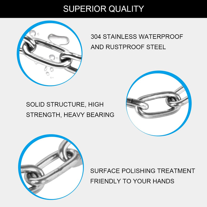 Metal Utility Chain, 304 Stainless Steel Safety Chains Clothesline Hardware Long Link Chain Rings Heavy Duty Coil Chain for Hanging Pulling Towing (2mm/5ft) 2mm/5ft