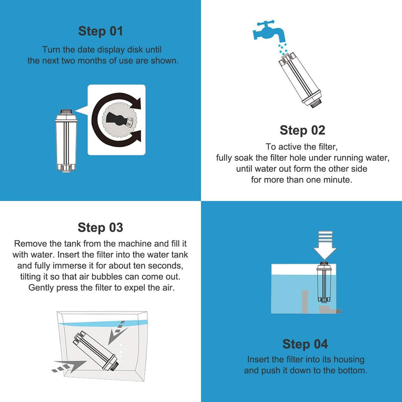 Descaling Kit Compatible with Delonghi Coffee Machines: 2 Full Maintenance Cycles | 2 Compatible with De'Longhi water Filters + 2x100ml Descaling Solution Replace Every 3 Months （6-Month）
