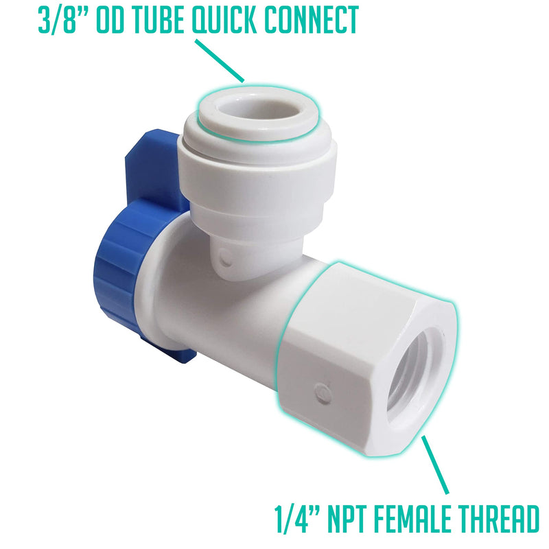 Quick Connect Tank Ball Valve with Gasket For Water Purification Systems And Reverse Osmosis System Pressurized Water Storage Tank (1/4" Female NPT x 3/8" OD Quick Connect) 1/4" Female NPT x 3/8" OD Quick Connect