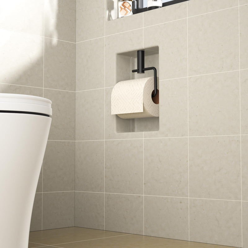 Tile Ready Toilet Paper Holder, in Wall Toilet Paper Niche, Tile in Toilet Roll Holder for Bathroom Remodel (Matte Black Roll Shaft) Matte Black Roll Shaft