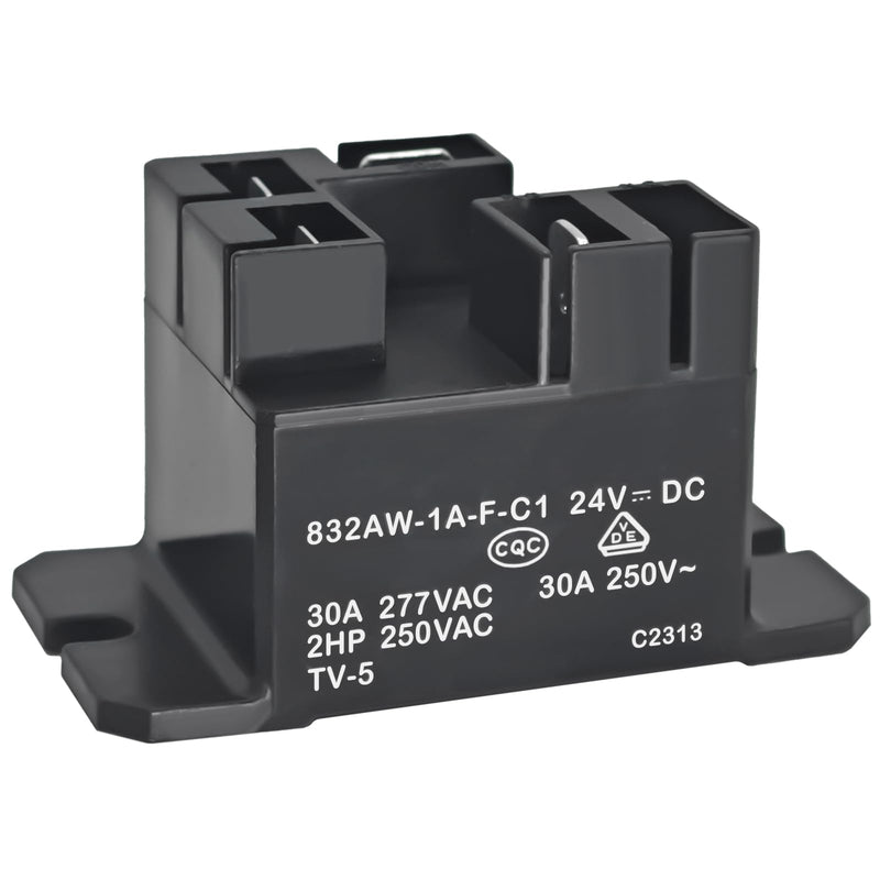 Relay 832AW-1A-F-C1 24VDC (Pack of 2) - 30A Heavy Duty Power Relay - 250VAC SPDT Quick Connect for HVAC & Home Appliances