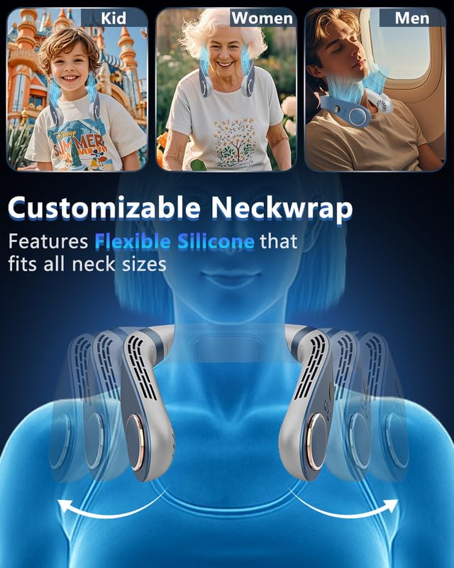 Neck Air Conditioner with Cooling Plate,Portable Neck Fan Air Conditioner,Recargable Long Life Bladless Personal Fan for Neck,Silent Headphone Round Conditioning Unit Gadgets for Travel Camping Disney Blue