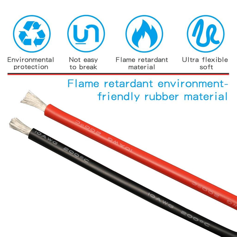 BNTECHGO 10 Gauge Silicone Wire 10 ft red and 10 ft Black Flexible 10 AWG Stranded Tinned Copper Wire 10 silicone wire red 10ft and black 10ft Silicone Wire Red and Black