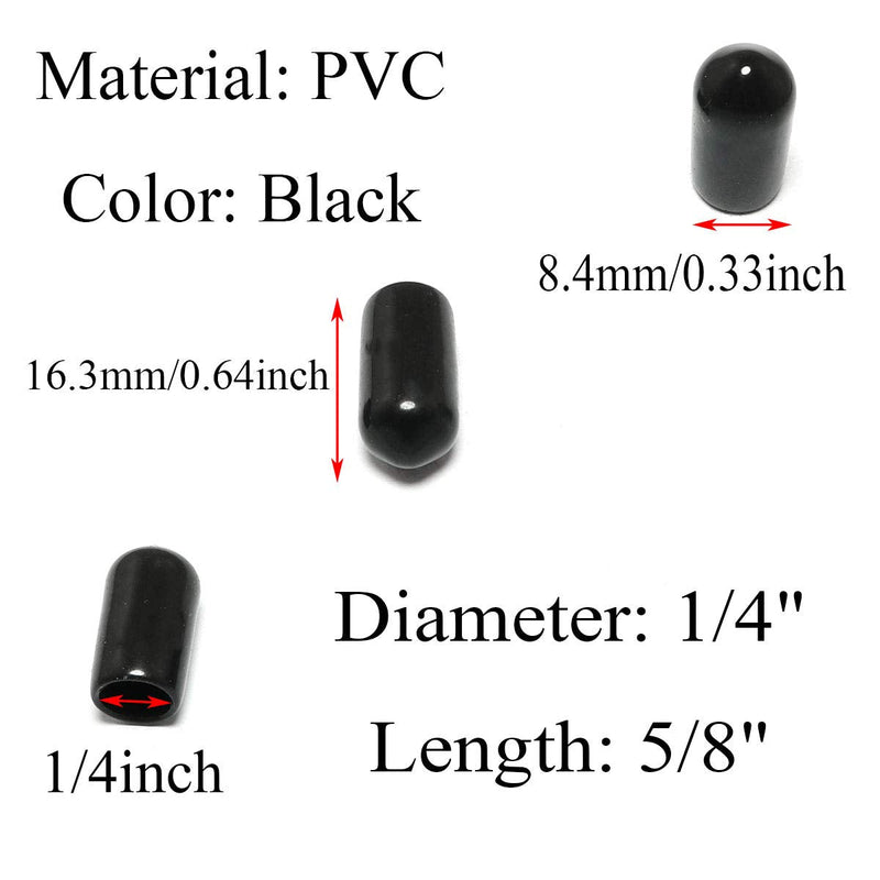 60pcs 1/4" Rubber Cap Protective Cover Rubber Plug Soft PVC Thread Protection Cap Plastic Rubber Dust Cover Black Fits 1/4 Inch Screws and Bolts