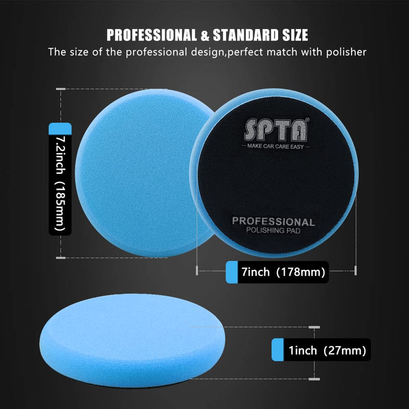 SPTA 9Pcs Polishing Pads Kit, 7 Inches Large Size Buffing Pads, Car Foam Buffing Sponge Pads Kit with 5/8"-11 Backing Plate for Car Care Polisher Boat Waxing, Polishing, Sealing Glaze 7 Inch Polishing Pads Kit 1
