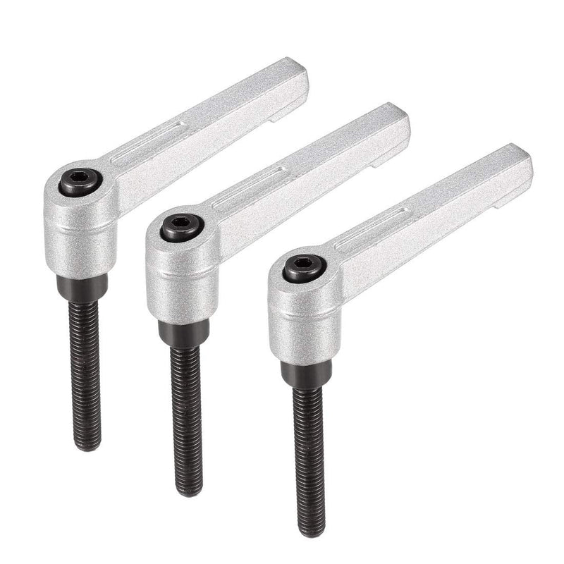 uxcell M6 x 40mm Handle Adjustable Clamping Lever Thread Push Button Ratchet Male Threaded Stud Knobs Quick Release Screw Handles Bolts with Locking Lever Silver Tone 3pcs