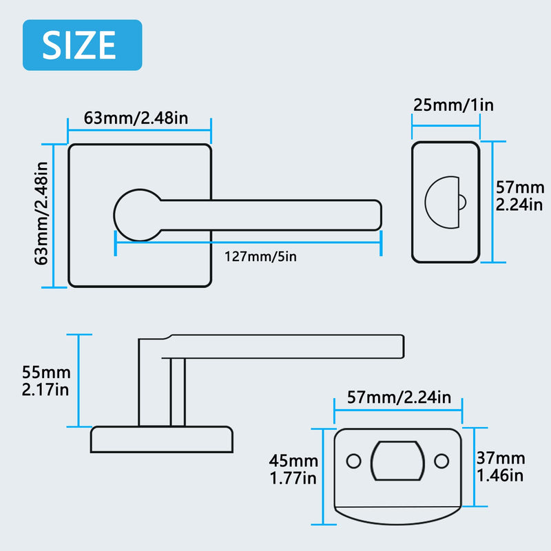 Passage Door Lever, No-Locking Hall/Closet Door Handle, Heavy Duty Lever Door Handle Interior, Matte Black Finish, Right&Left Handed (2Pack) 1601-PS-2P 2