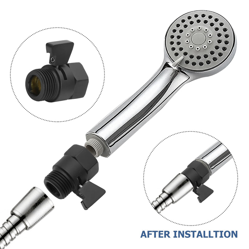 2 Pack Black G1/2 Shower Head Flow Control Valve with Metal Handle, Water Regulator Shut-Off Valve for Handheld Shower or Bidet Sprayer, Matte Black Finish 2 Pack