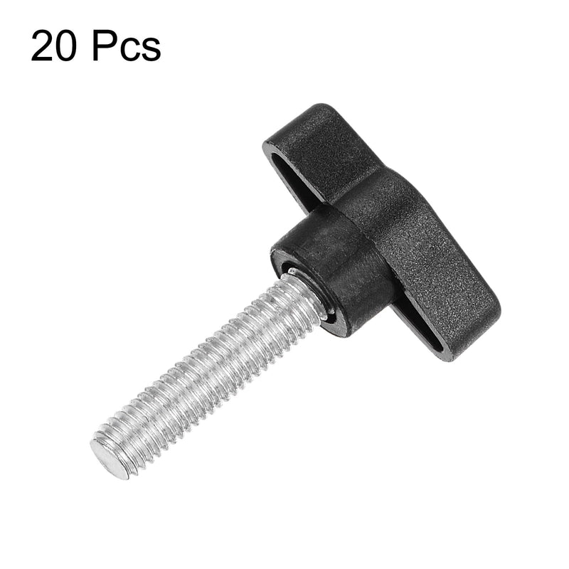 HARFINGTON 20pcs Wing Knobs M8 x 35mm Male Thread Plastic Tee Stud Knobs T Threaded Handles Hand Clamping Tightening Thumb Screws Thumbscrew, Black