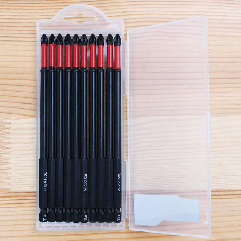 AUTOTOOLHOME 10 Pack Phillips PH2 Magnetic Anti Slip Screwdriver Bit Set 6 inch Length TS2 Anti-Slip Long Drill Bits Impact Driver Bits Length:150mm