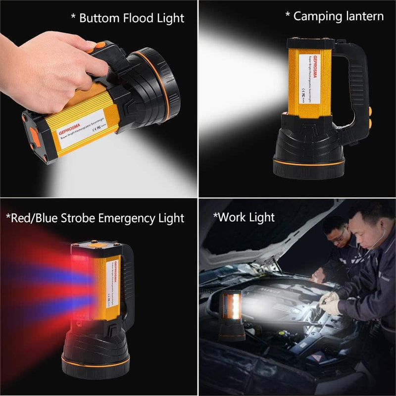 Powerful Led Flashlight High Lumens USB C Rechargeable,Super Bright Handheld Spotlight,Strong Metal Flashlight Large/Long Lasting/Lantern/Strap,High Powered Big Searchlight Aluminum alloy Black