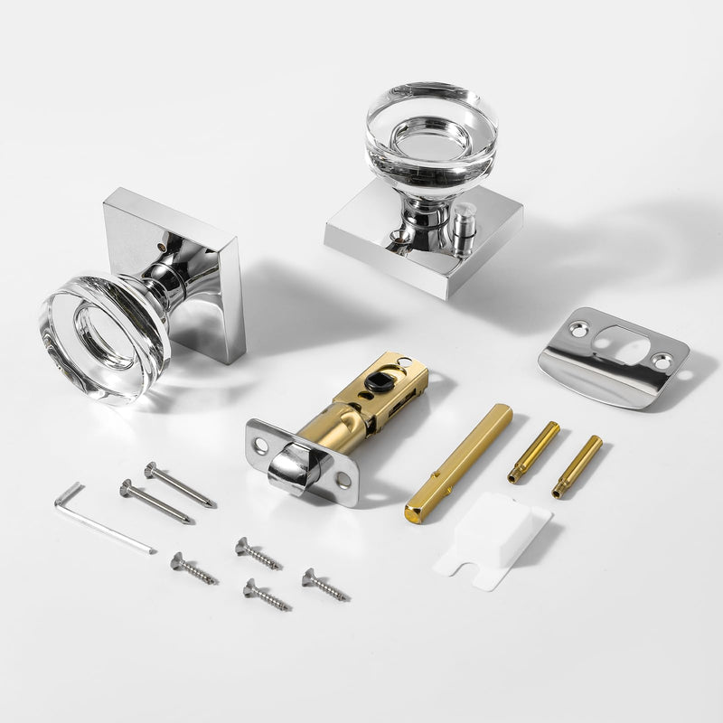 Polished Chrome Door Knobs Interior, Privacy Crystal Glass Door Knobs with Lock for Bathroom Bedroom Privacy-Crystal Polished Chrome