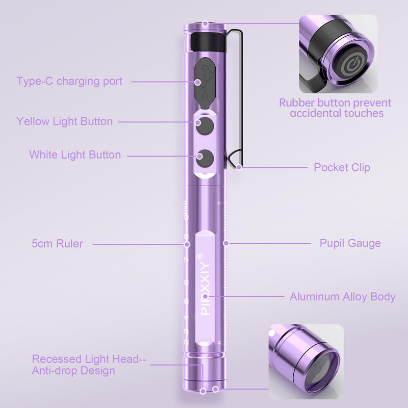 Pen Light for Nurse, Rechargeable LED Medical PenLight, Warm/Cool White & Stepless Dimming, Portable Medical PenLight for Nurse, Doctor, First Aid, EMT, Nursing,Nursing Student (Purple) Purple
