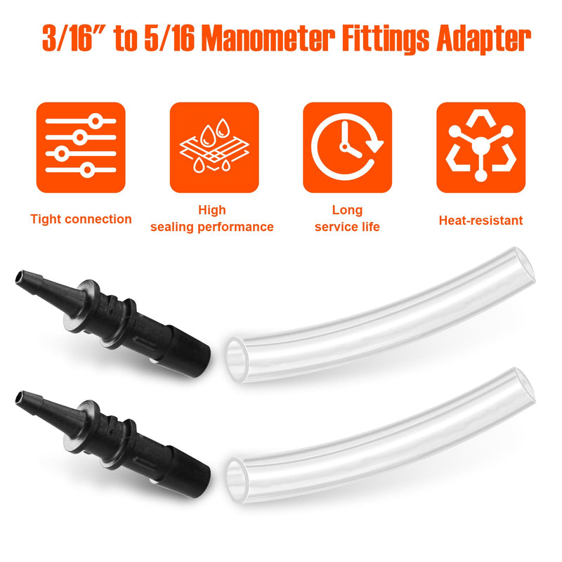 RMA316 Manometer Tube Adapter, 2PCS 3/16" to 5/16 Manometer Fittings Adapter, Pressure Tube Adapter Manometer Tube Fitting Compatible with Inlet and Outlet Valves on Various Models of Gas Appliances