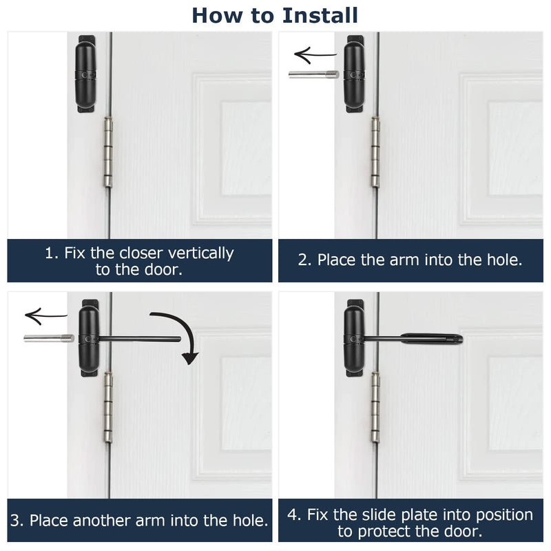 2 Pack Safety Spring Door Closers 4-1/4 inch Automatic Door Closer Residential, Auto Door Closer Adjustable Closing Door Hinge to Convert Hinged Doors to Self-Closing, Black