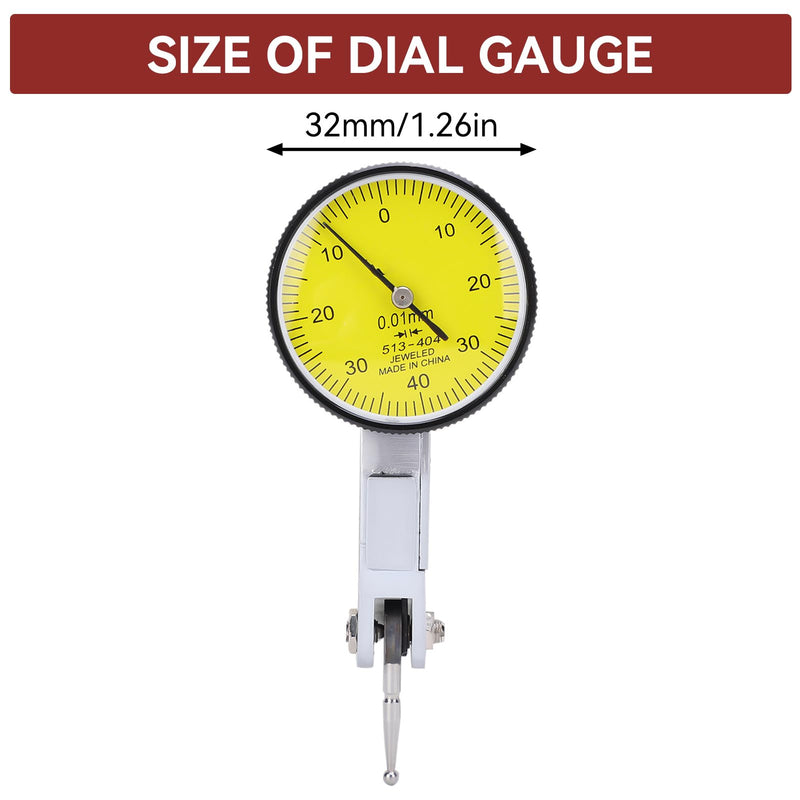 Dial Indicator with Flexible Strong Magnetic Stand Base, Dial Test Indicator Set 0-0.8mm Tester Gage Resolution 0.01mm for Machine Set-Up, Narrow Area Measurement