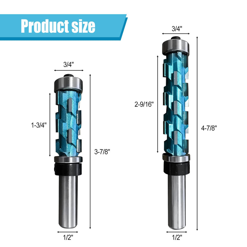 2pcs Flush Trim Router Bit, 1/2" Shank Bearing Flush Trim Bit Double Bearing Spiral Trimming Flat Trimming Router Bit Solid Carbide UP Down Compression Router Bit for Woodwork Triming, 3-7/8" 4-7/8"