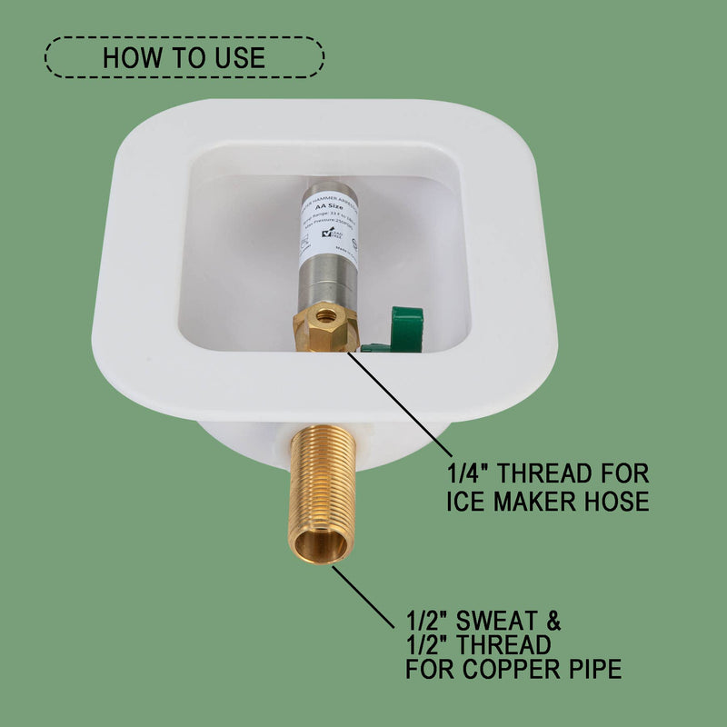 [1 Piece] Lingmfg Ice Maker Outlet Box Sweat Thread with Hammer Arrestor, 1/2 inch Thread, 1/2 inch Copper Sweat, Connection 1/4 Inch Ice Maker Hose, Water Valve Box Inlet Compression Cover Old Work Sweat & Thread, SS Hammer Arrestor - NewNest Australia