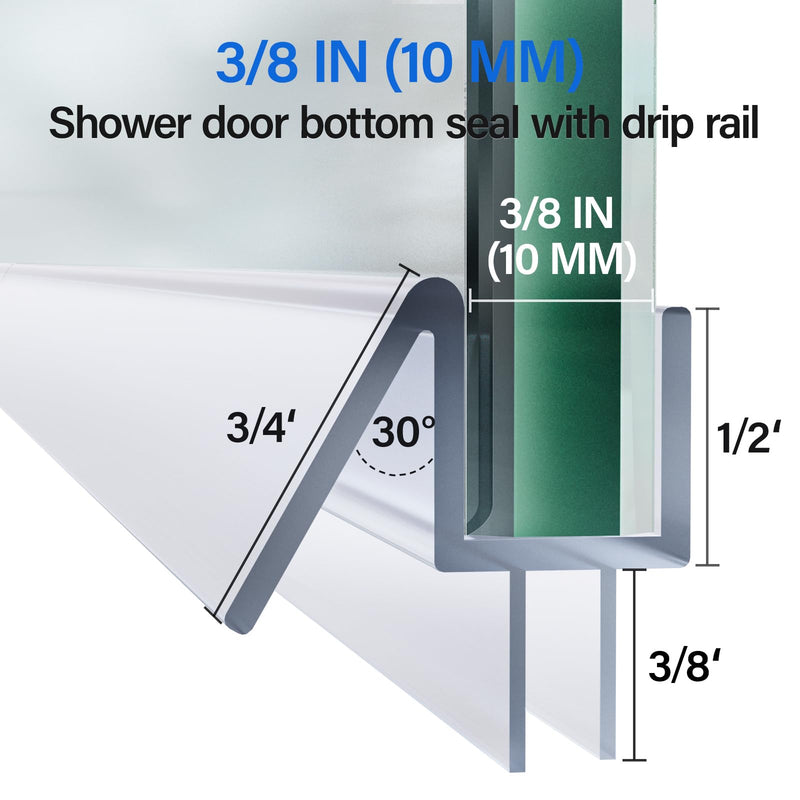 3Pack 3/8" x 39" Shower Door Bottom Seal - Shower Door Sweep - Frameless Glass Seal Strip - Stop Shower Leaks and Create a Water Barrier, 10MM 39" x 3/8" (3pcs)