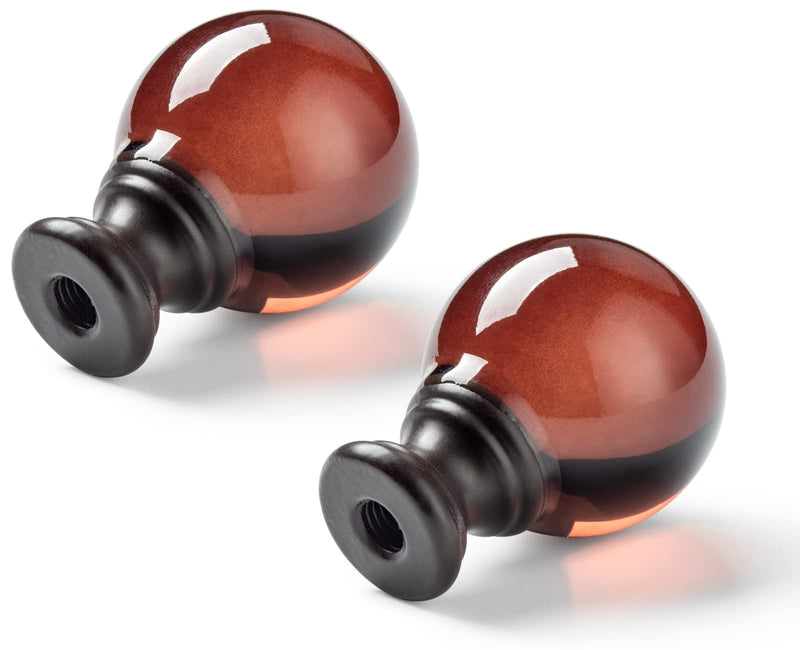 2 Pcs Lamp Finials, Ball Shaped Tawny Crystal Glass with Bronze Finish Screw Knob Base for Lamp Shade Top Cap, Decoration Accessories for Table and Floor Lamps (2 Inches Tall)