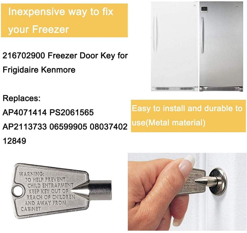 2Pack 216702900 Freezer Door Key for Frigidaire Kenmore AP4071414 PS2061565 AP2113733 AP4301346 PS1991481 06599905 08037402 12849(Metal) 2