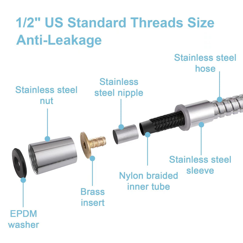 OFFO Shower Hose, 48 Inch Bidet Hose High Pressure Explosion Proof Toilet Hose for Bidet Sprayer Stainless Steel Electroplating Handheld Shower Hose Flex Hoses with Woven Inner Tube, Chrome 48 in