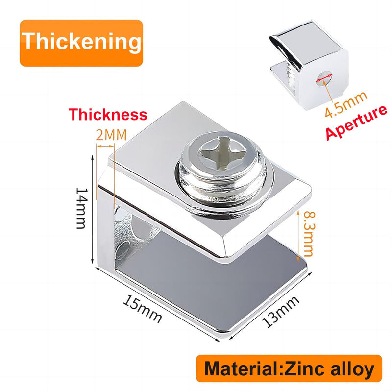 16 PCS Glass Clip Holder, Glass Shelf Bracket, Glass Clamp, Wall Mount Clamps for 3-8mm Glass Shelves, Adjustable Clamp Brackets Fit 3-8mm Thick