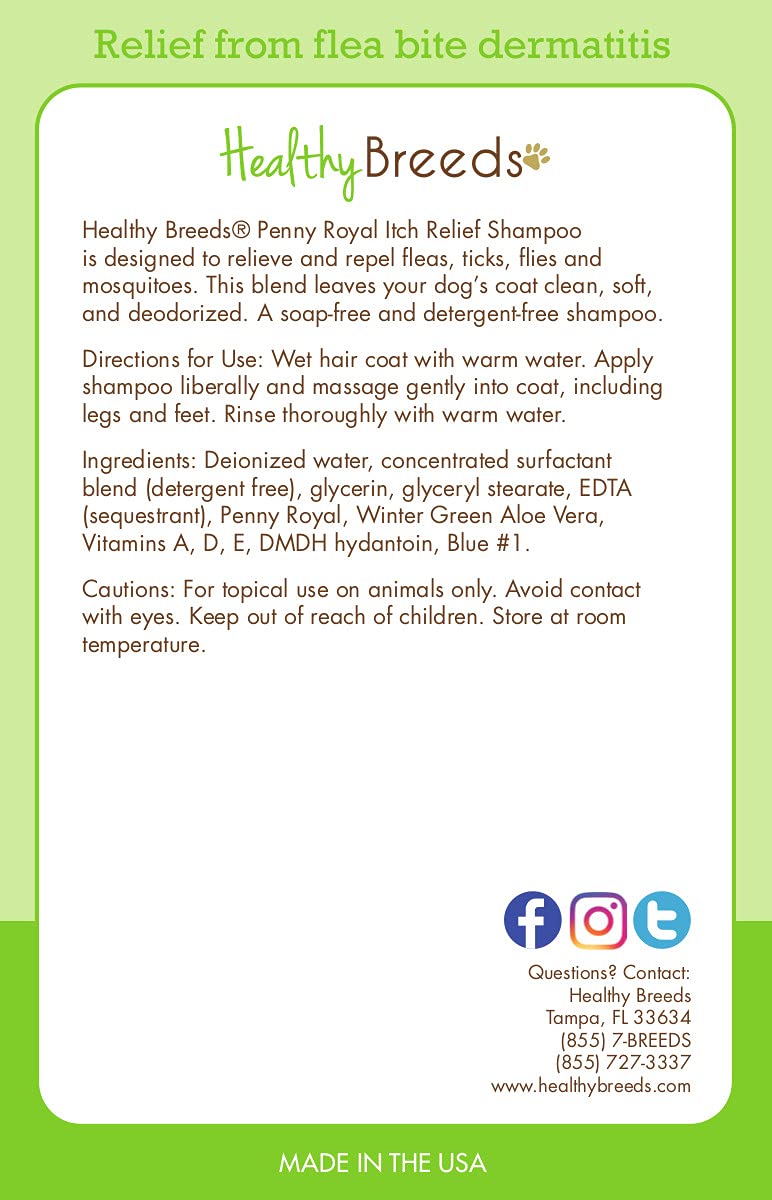 Healthy Breeds Shih Tzu Penny Royal Itch Relief Shampoo - Stop The Scratching & Relieve The Itch with Essential Oils of Eucalyptus & Cedarwood - Mint Scent - 8 oz 8 Fl Oz - PawsPlanet Australia