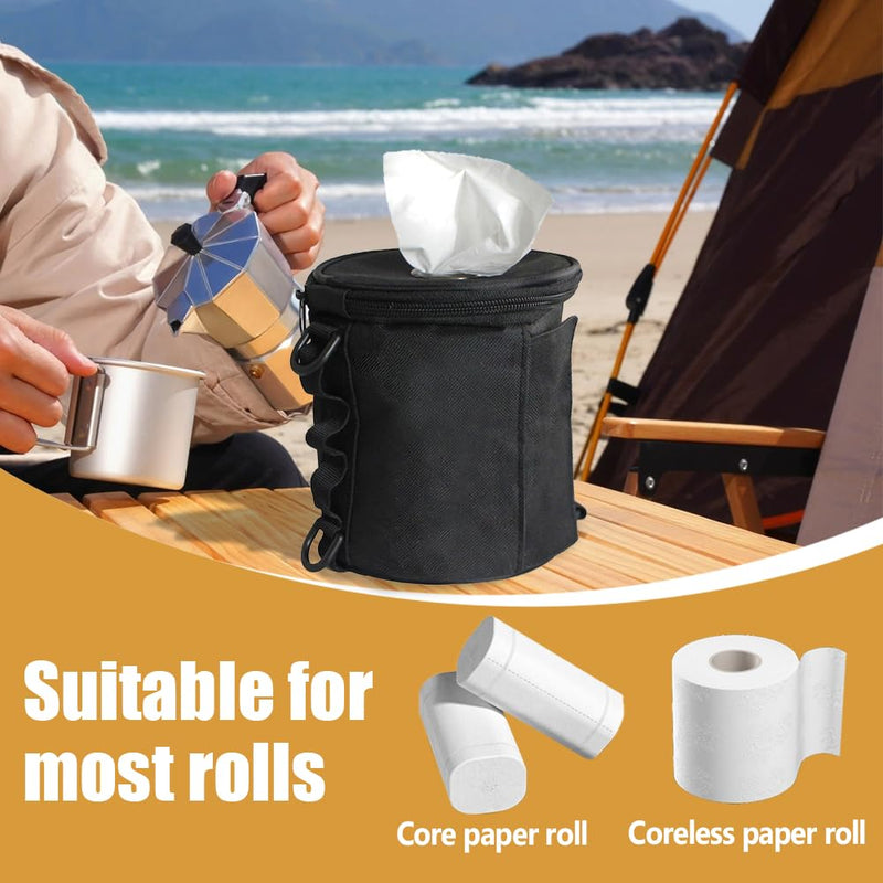 Tactical Toilet Paper Holder, Portable Toilet Roll Case with Handle & Side Webbing Dual-Access Roll Paper Storage Bag for Camping Hiking Picnics Armygreen