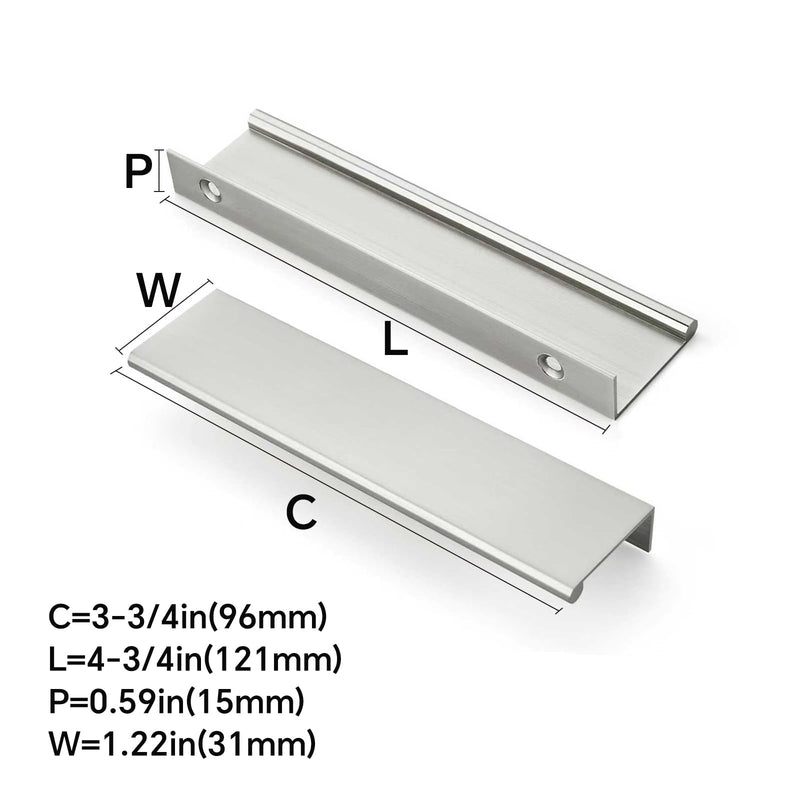 khtumeware 10 Pack Brushed Satin Nickel Finger Pulls Edge Pulls 3-3/4in Cabinet Handles Drawer Finger Pulls Concealed Drawer pulls Kitchen Hardware 3-3/4"(96mm) Hole Center 10-pack