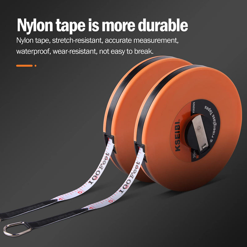 KSEIBI 302940 Closed Reel Long Tape Measure 165 ft Flexible Fiberglass Double Face Printing Inch/Metric for Land, Yard Distance Measurement, and Construction Work (165ft / 50m) 150ft / 50m