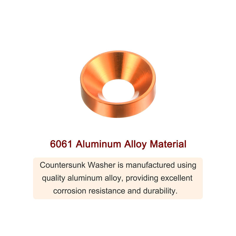 HARFINGTON 30pcs Countersunk Washer M4 Anodized Aluminum Alloy Finishing Washers, Screw Gaskets for Mechanical Accessories Parts, Orange