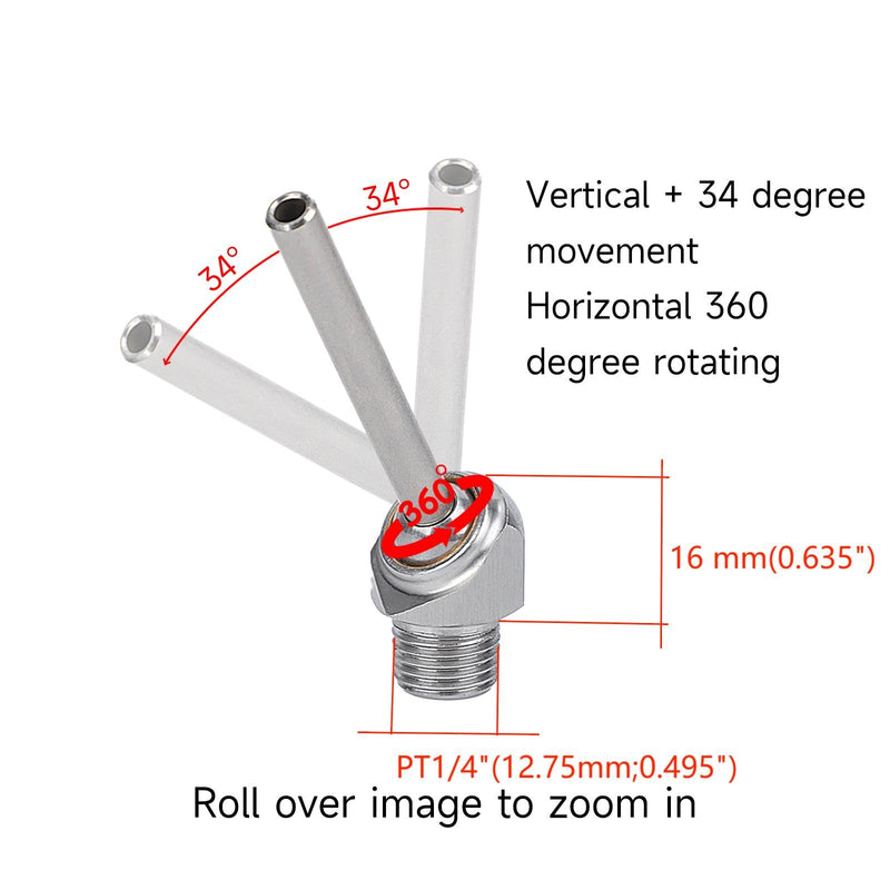 Inclined High-Pressure Cooling Nozzle * 5PC. Installation Thread 1/4" PT 10/30/50mm 304 Material, Suitable for CNC Machine Tools, Lathe Water Spray Jet Cooling.（HTAP-1/4-30)