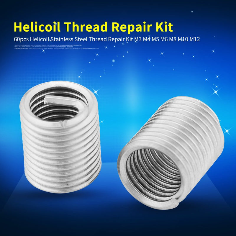 60pcs Stainless Steel Thread Repair Sleeve Kit M3 M4 M5 M6 M8 M10 Wire Screw Sleeve Assortment Kit