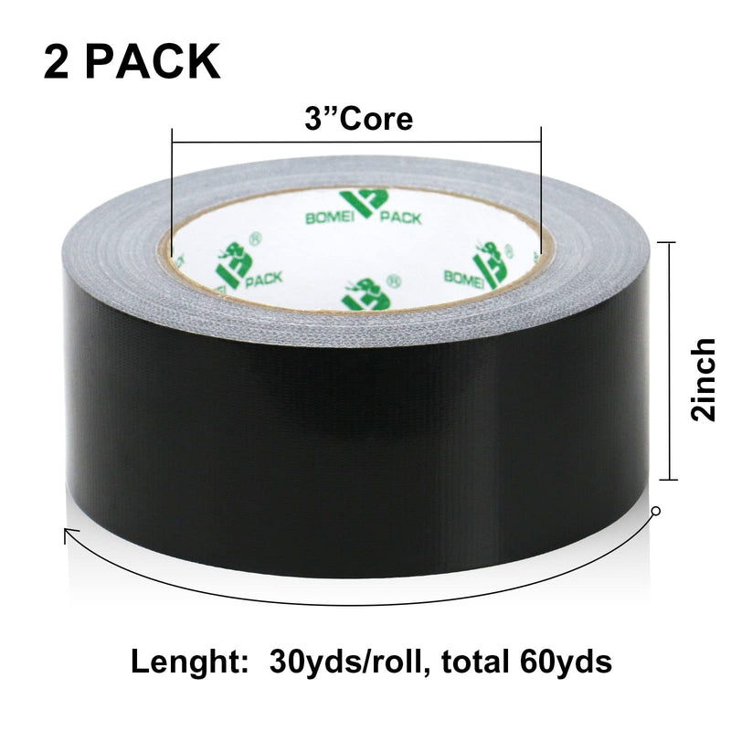 2 Pack Duct Tape Heavy Duty,9 Mil Thickness,2 Inches x 30 Yards,Strong Industrial Strength,Flexible,No Residue,Waterproof and Tear by Hand,Multi-Use for Indoor & Outdoor Repairs(Black) Black